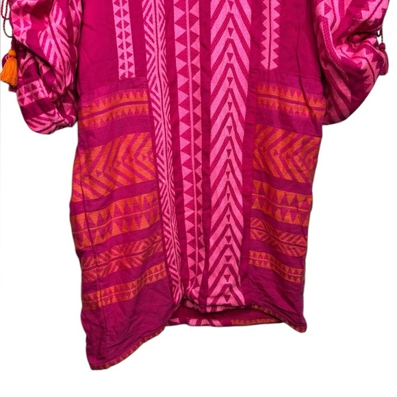 Just Bellina Pink Muliprint Boho Beaded Oversized Sleeves Tassle Ties Size XS - Picture 9 of 14